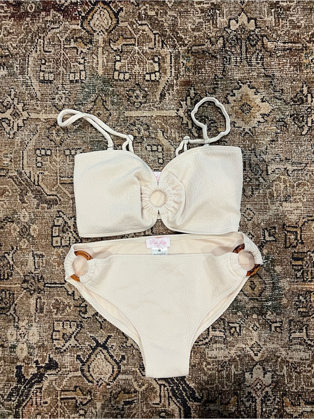 Pink Lily Cream Lined Swim Top - Size M